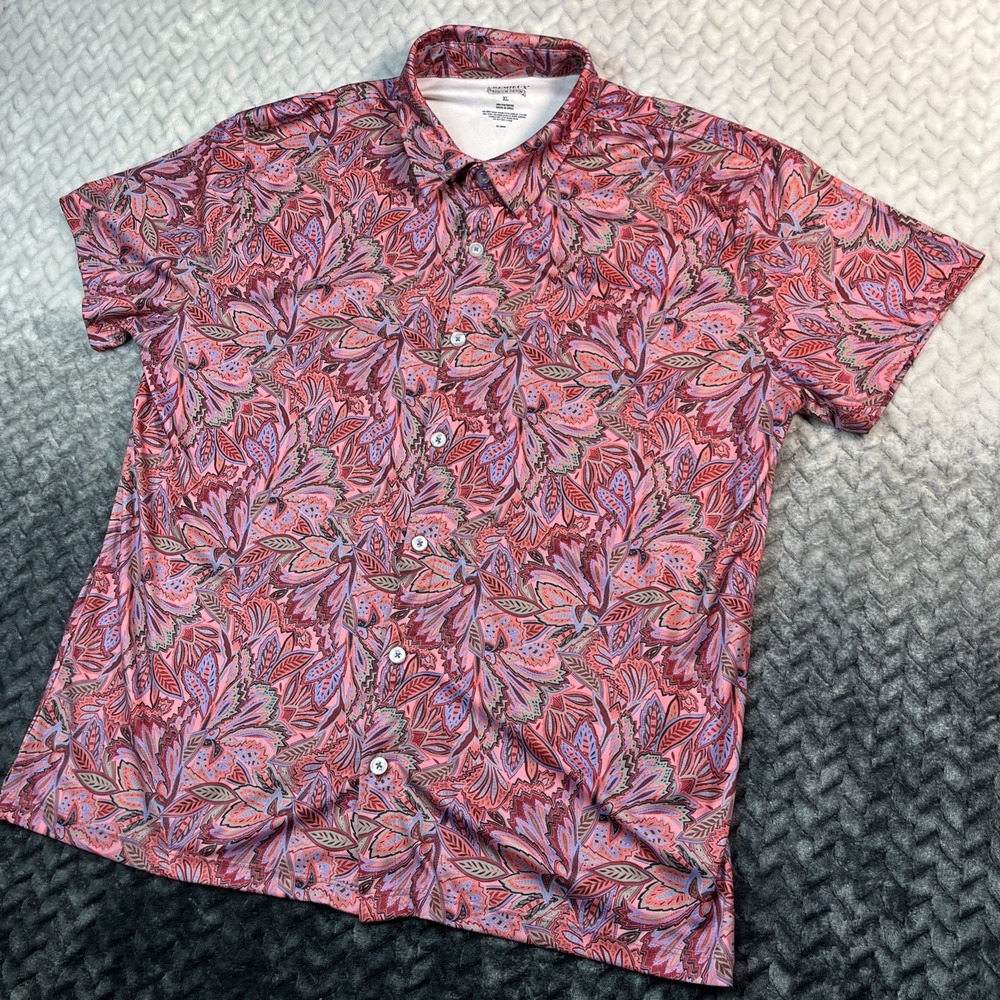 CREMIEUX Paisley‎ Shirt Mens XL Paisley Polyester Stretch Camp Short Slv Button